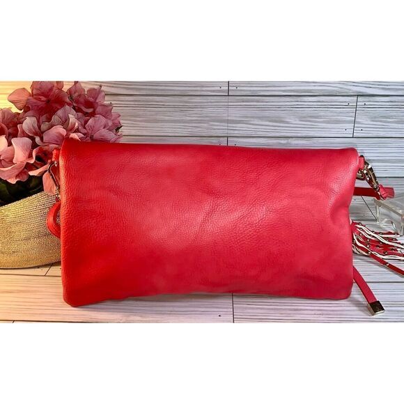 Charming Charlie Dark Coral Convertible Clutch To Shoulder Bag to Crossbody Hand - Picture 3 of 12